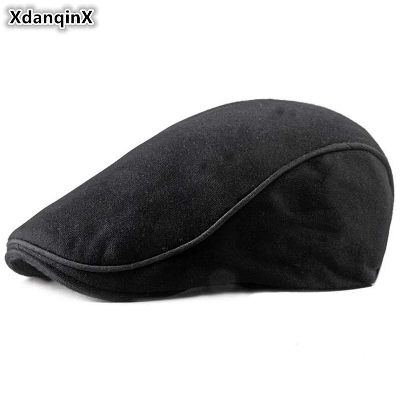 

XdanqinX 2019 Spring Autumn New Simple Cotton Berets For Men Women Adjustable Size Retro Men's Hat Vintage Fashion Women's Hats, Black