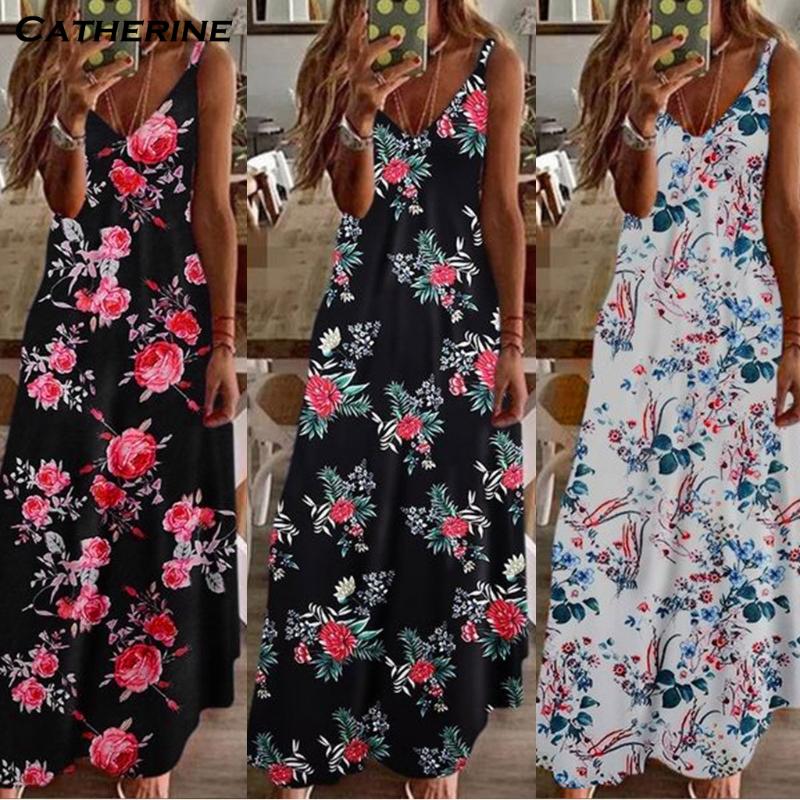 

2020 Fashion Summer dress Women Long Maxi Vestidos Floral Printed Bohemian Dress Ladies Casual Long Tunic Robe#J3, Black