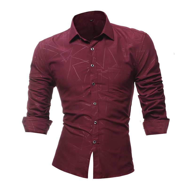 

2019 Fashion Nieuwe mannen Casual Lange Mouw Shirt/mannen Individuele Geometrische Print Design Slim Past Shirts, Black