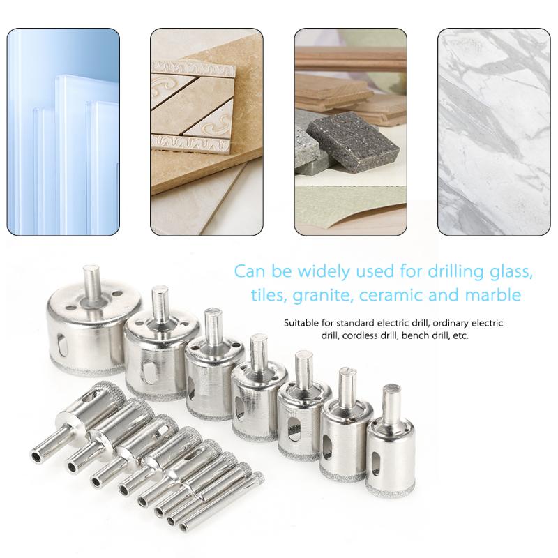 

15PCS 6-50mm Glass Hole Saw Kit Diamond Coated Core Hole Saw Marble Drill Bit Tile Ceramic Glass Porcelain Drilling