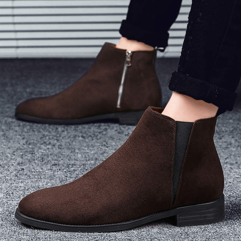 

Men Boots Ankle Boots Fashion Men's Male Leather Quality Slip Ons Motorcycle Man Winter Warm, Black