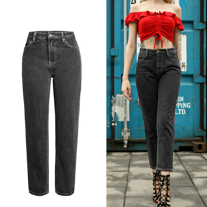 

2020 High Waist Vintage Straight Female Boyfriend Jeans For Women Denim Pencil Skinny Jeans Woman Plus Size 3XL Loose Mom, Black