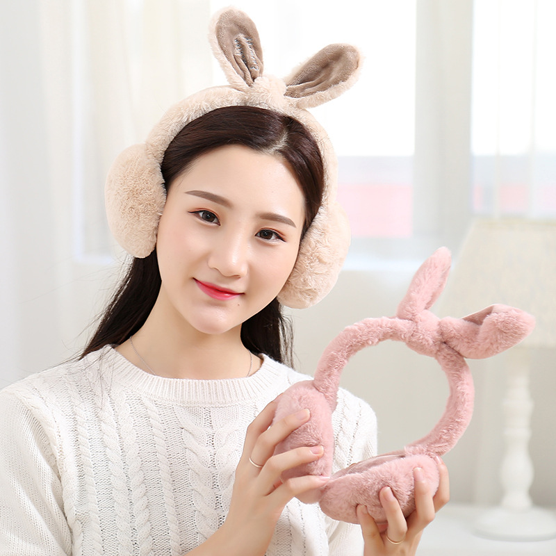 

Korean Ladies Cute Detachable Ear Imitation Fur Earmuffs Winter Ear Warmers Plush for Christmas Gift Decoration