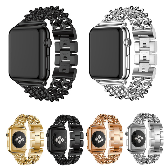 

Cowboy Chain Steel Link Watch Bracelet Strap for iWatch Series 1 2 3 4 Apple Watch Band Wristbands 38/42mm, Black;brown