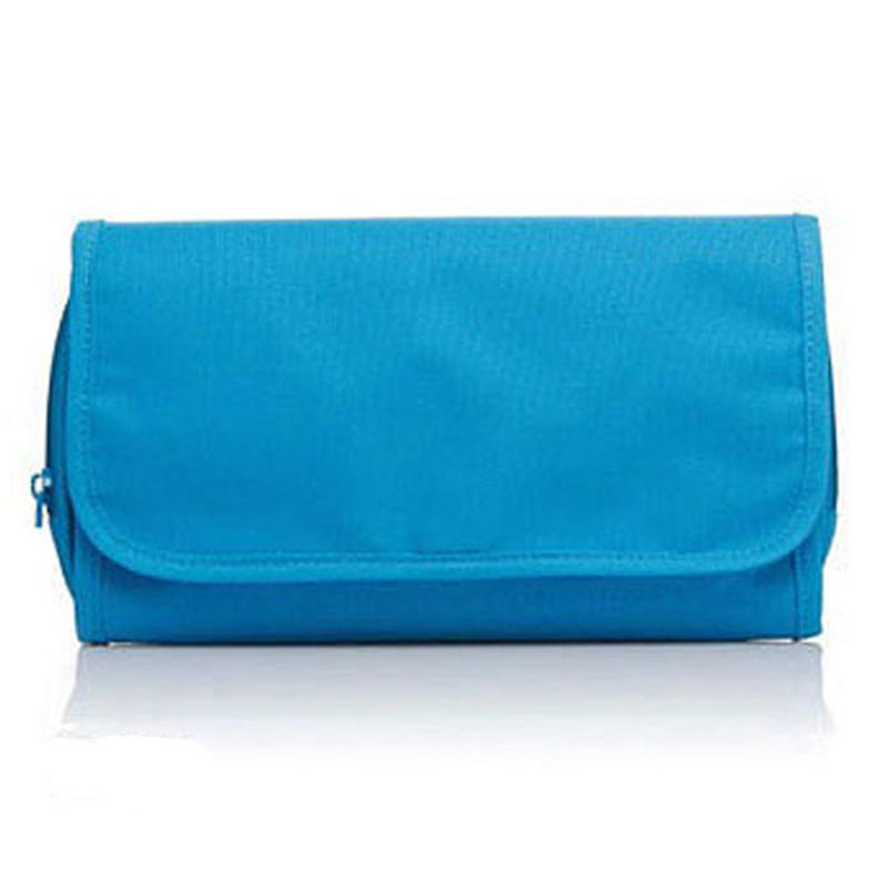 

Travel Accessories Makeup Bag Clear Wash Pouch Men Women Mesh Storage With Hook Hanging Folding Large Capacity Home Solid Canvas, Sky blue