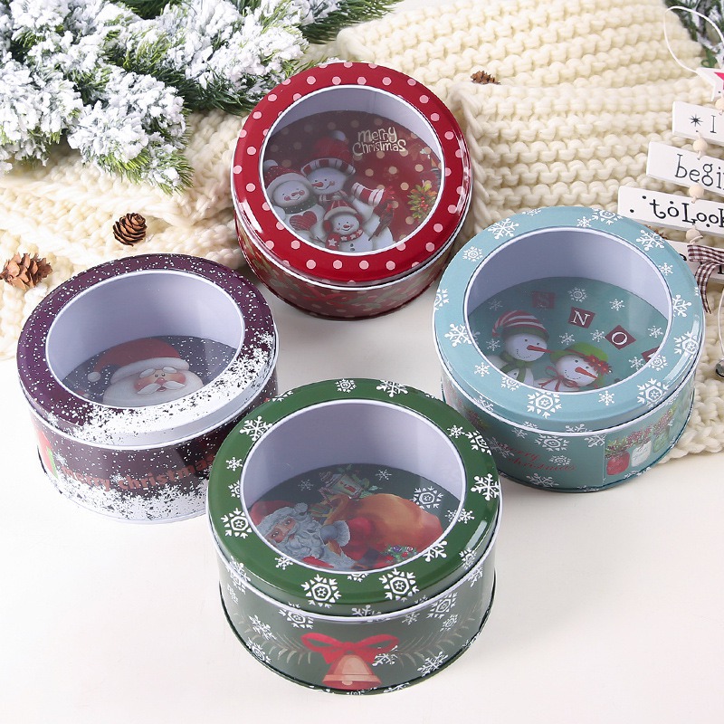 

Christmas Candy Gift Christmas Santa Claus Tin Box Kids Gift Mailbox Case Snowman Printed Sealed Jar Packing Boxes Decor