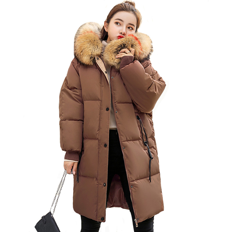 

2019 Fashion Winter Jacket And Coat For Women With Fur Hooded Padded Long Womens Coat Outwear High Quality Female Parka, Beige