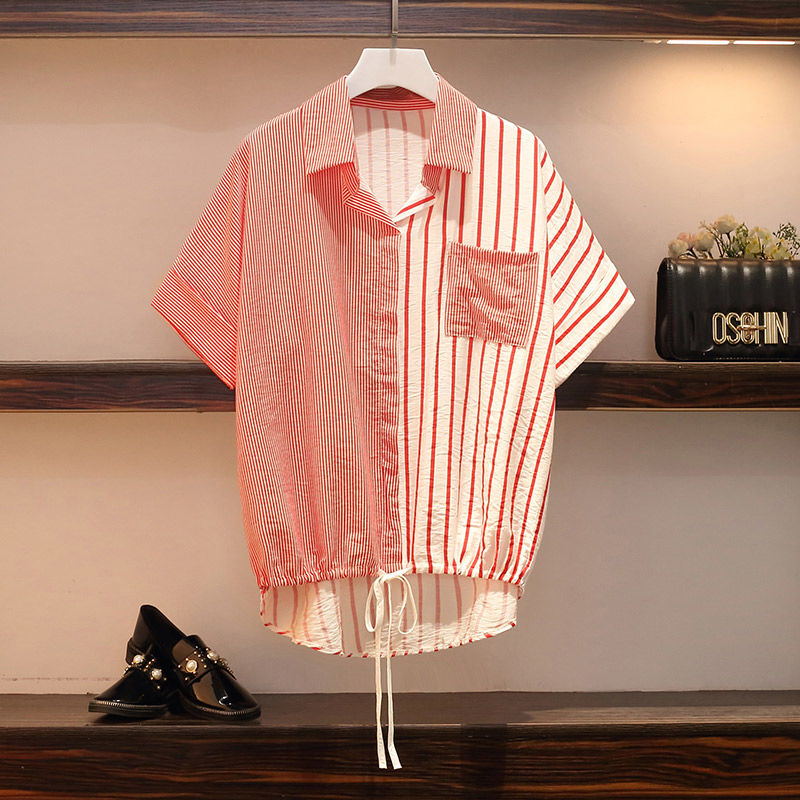 

Women Spring Summer Style Blouses Shirts Lady Casual Half Sleeve Striped Printed Turn-down Collar Loose Blusas Tops ZZ0702, Black