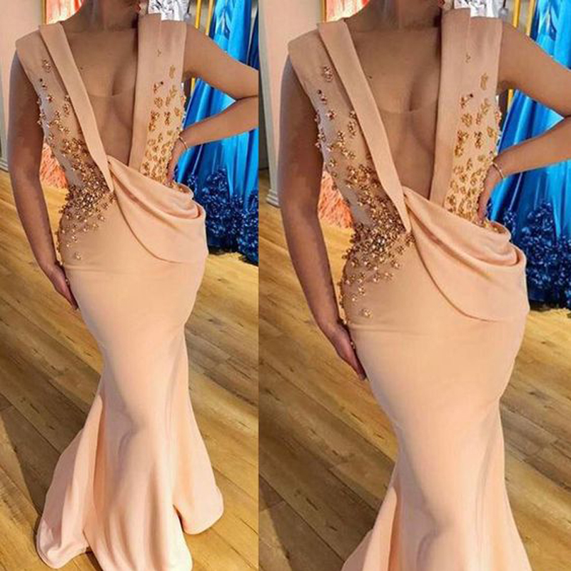 

Sexy Women Deep V Neck Prom Gowns with Shiny Beads Evening Dresses Elegant Cheap Formal Gowns vestido de noche, White