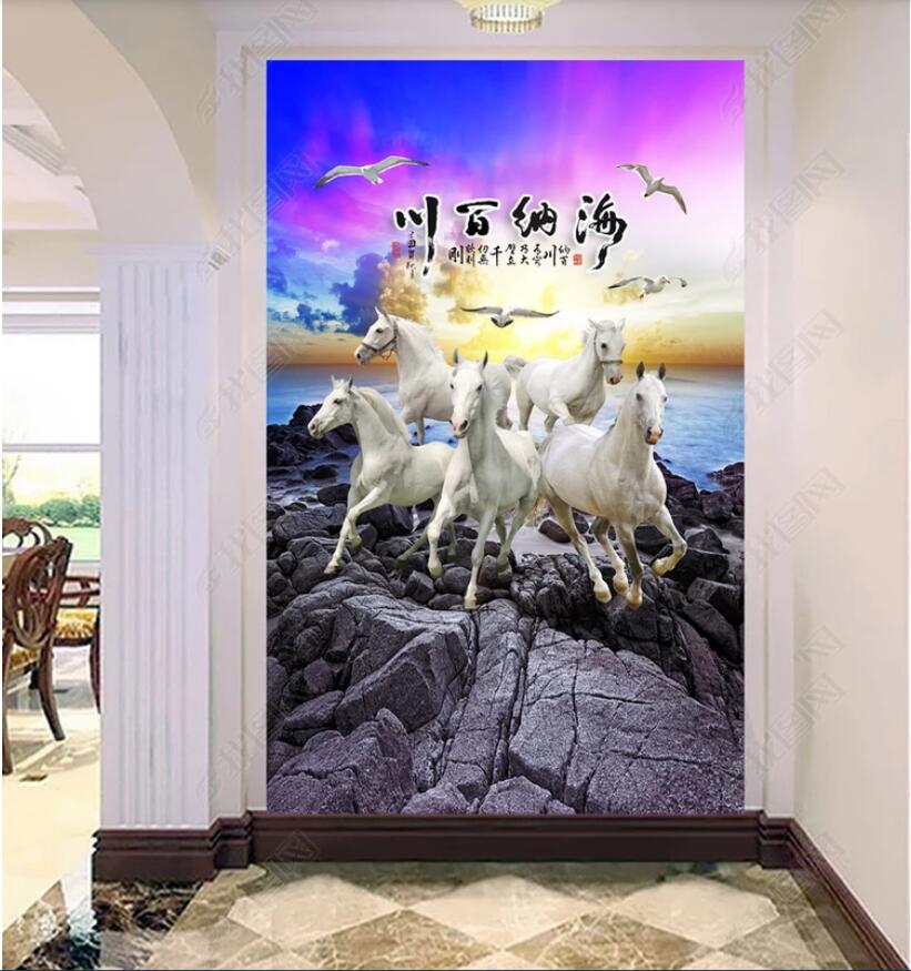 

3d wallpaper custom photo the mural Horse to success creative three-dimensional landscape porch background muals wall paper for walls 3 d, Sky blue