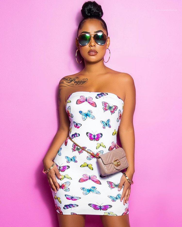 

Fashion Wrap Chest Butterfly Print Bodycon Dresses Summer Fashion Female Clothing Sexy Womens Designer Casual Dress, Black;gray