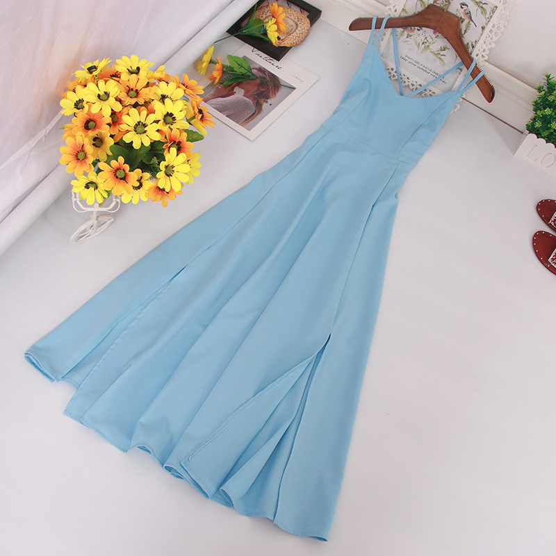 

LY VAREY LIN 2020 New Summer Women Beach Style V Neck Cross Spaghetti Strap Backless High Waist Ankle-length Women Dresses, Beige