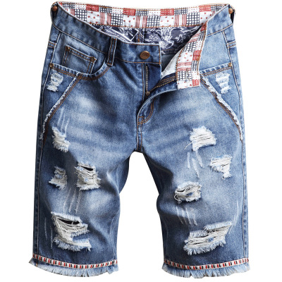 

Mens 2019 New Fashion Short Jeans Straight Hole Street Pants Vintage Knee Length Male Summer Jeans, Style 3