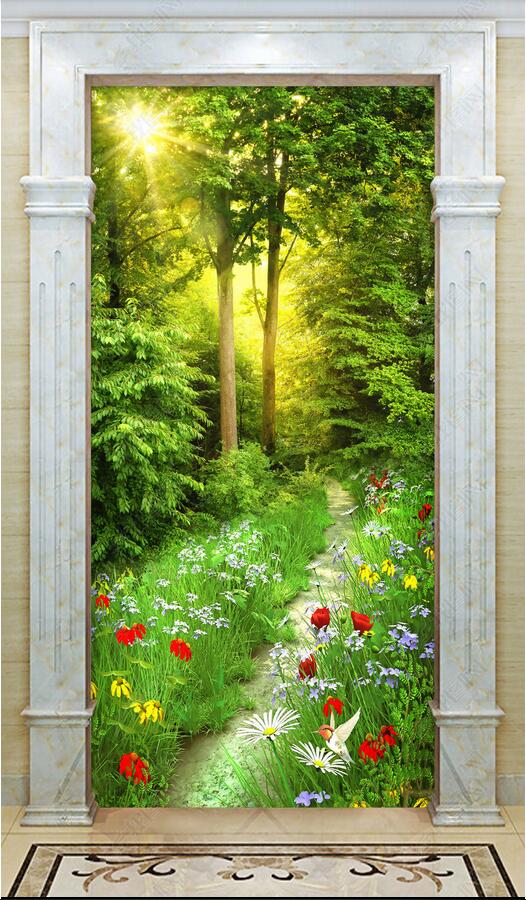 

3d wallpaper custom photo Flowers, grass, woodland path, porch background wall muals wall paper for walls 3 d, Sky blue