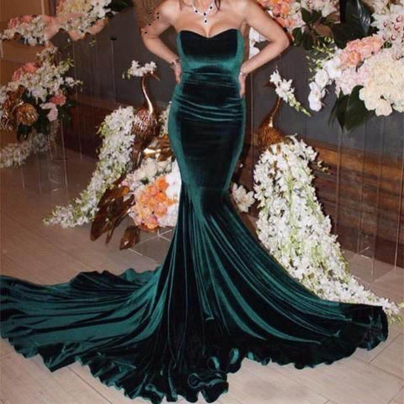 

Arabic Dark Green Velvet Mermaid Prom Dresses Long 2020 African Black Girls Sexy Sweetheart Zipper Court Train Events Dress, Lavender