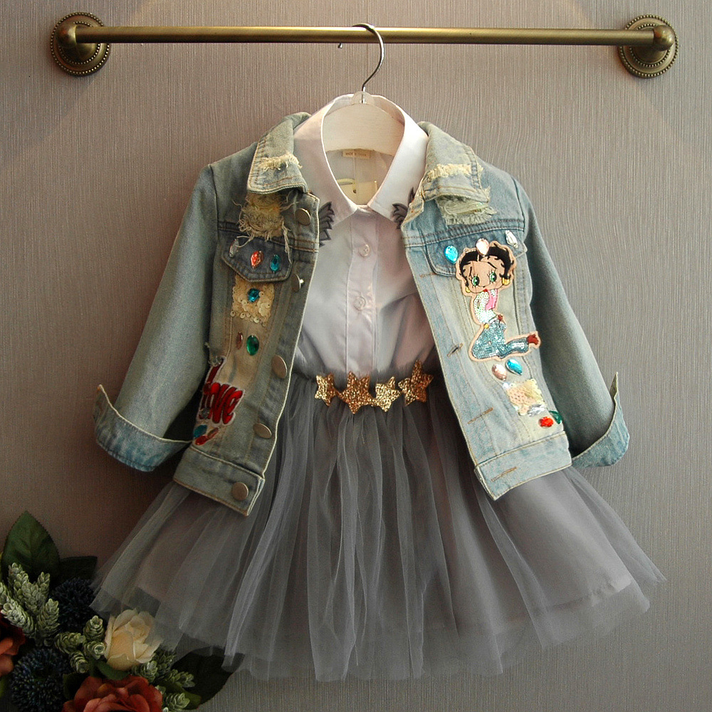 Filles Enfants Veste en jean à volants dentelle manteau en jean Top Cow-boy Outwear Clothes 6-10Y