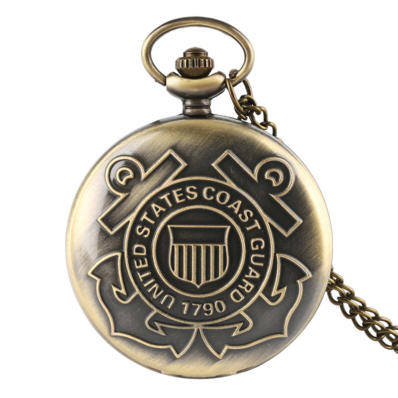 

Vintage Retro Quartz Pocket Watch United States Coast Guard 1790 Navy Design Men Boy Necklace Chain Clock reloj de bolsillo, Bronze