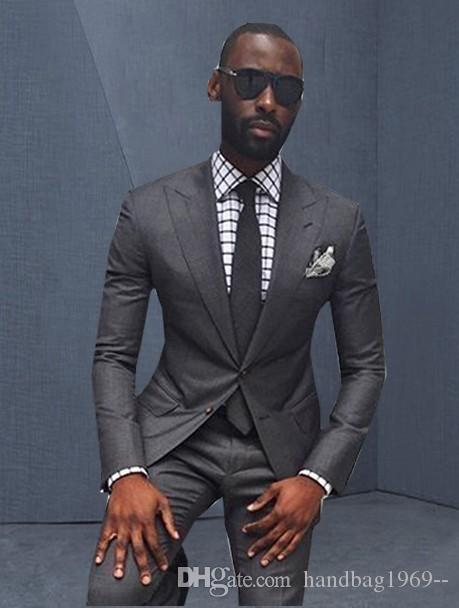 High Quality Gray Man Work Suit Groom Tuxedos Mens Prom Party Blazer Wedding Suits (Jacket+Pants+Tie) D:41