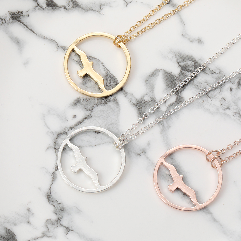 10pcs Abstract Flying Bird Pendant Necklace Eagle Swallow Seagull in Circle Charm Jewelry Necklace for Gift-image-475296068