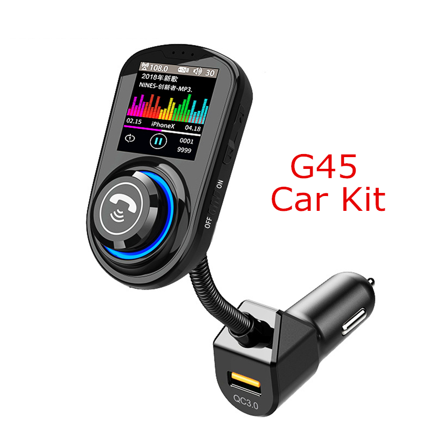 

G45 Bluetooth Hands-free Car Kit With QC3.0 USB Port Charger FM Transmitter Support TF Card MP3 Music Player VS BC06 T10 T11 X5 G7 Cars Charging