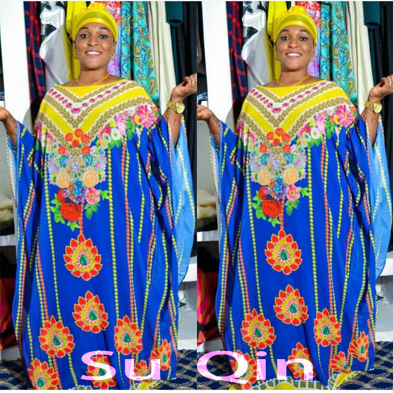 

2017 New Fashion Chiffon Super Size African Loose Long Dashiki Traditional Dress For Lady(QQXF#