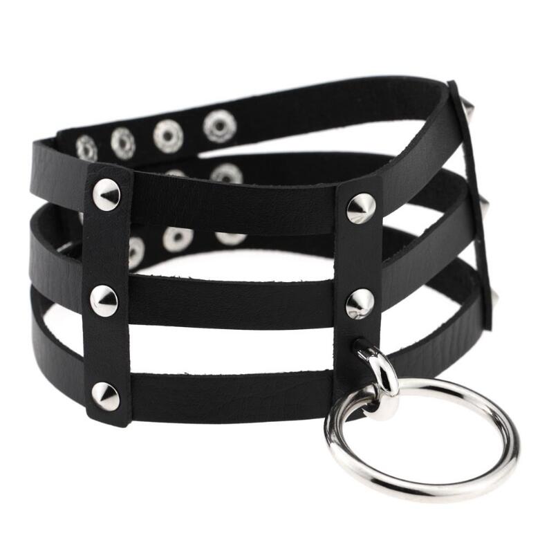 

jewelry rivet Pu leather necklace Punk three circles chokers handmade colorful for women simple hot fashion
