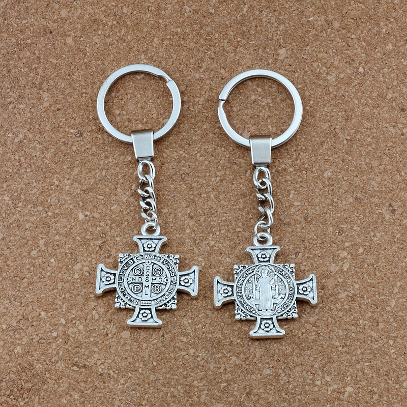 

20pcs /lots Keychain Quis Et Dues Michael Cross Medal Charms Pendants Key Ring Travel Protection DIY Accessories A-517f