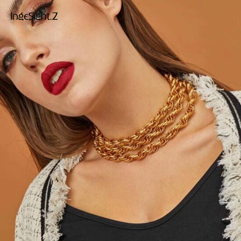 

Vintage Multi Layer Gold Color Cuban Choker Necklace Collar For Women Punk Hip Hop Chunky Pendant Necklace Jewelry