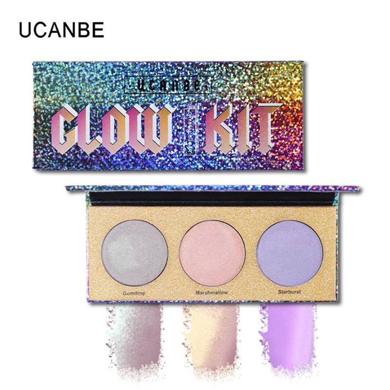 

UCANBE Brand 3 Color Shimmer Chameleon Highlighter Makeup Palette Crystal Sugar Highlighting Bronzer Glow Eye shadow Cosmetic Kit, As picture shown