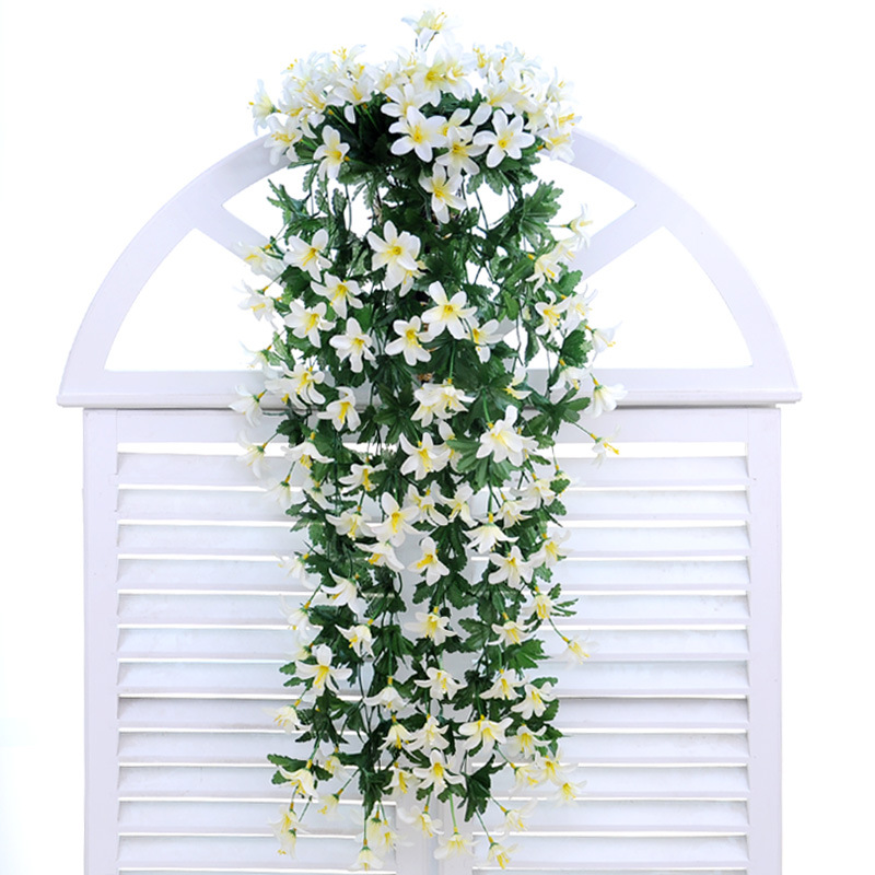 

Silk Artificial Flowers Lily Flower Vine Wall Hanging Basket Balcony Home Decoration Wedding Decor, White