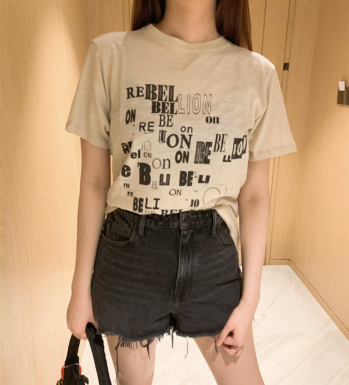 

Women Tshirts 2020 Summer New Letter Printing Short-sleeved T-shirt, Green