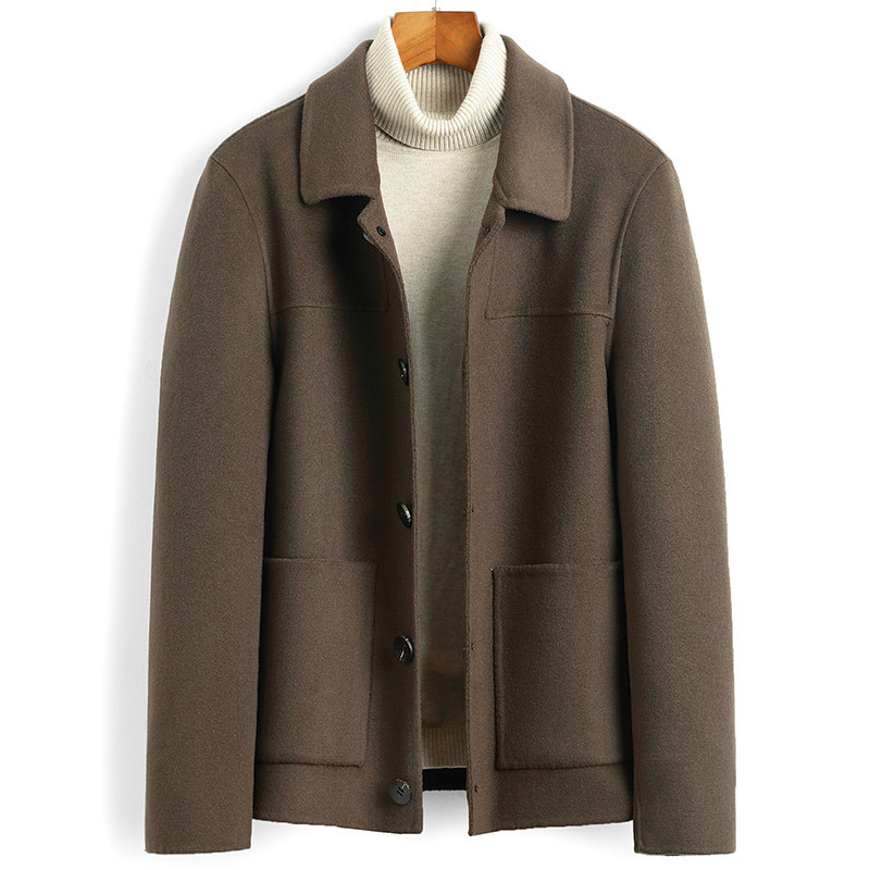 

Wool Coat Men Short Double-sided Spring Autumn Woolen Jacket Men's Coats Overcoat Casual Jackets Casaco Masculino 6022 KJ4622, Black