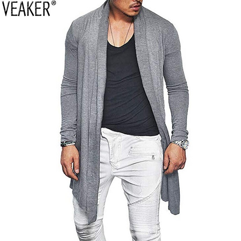 

New men Long vests Upper garments Retrieve Slim Fit Cotton Blind Vest Tops Male Effects Colour Random Long Mouw vest, Black