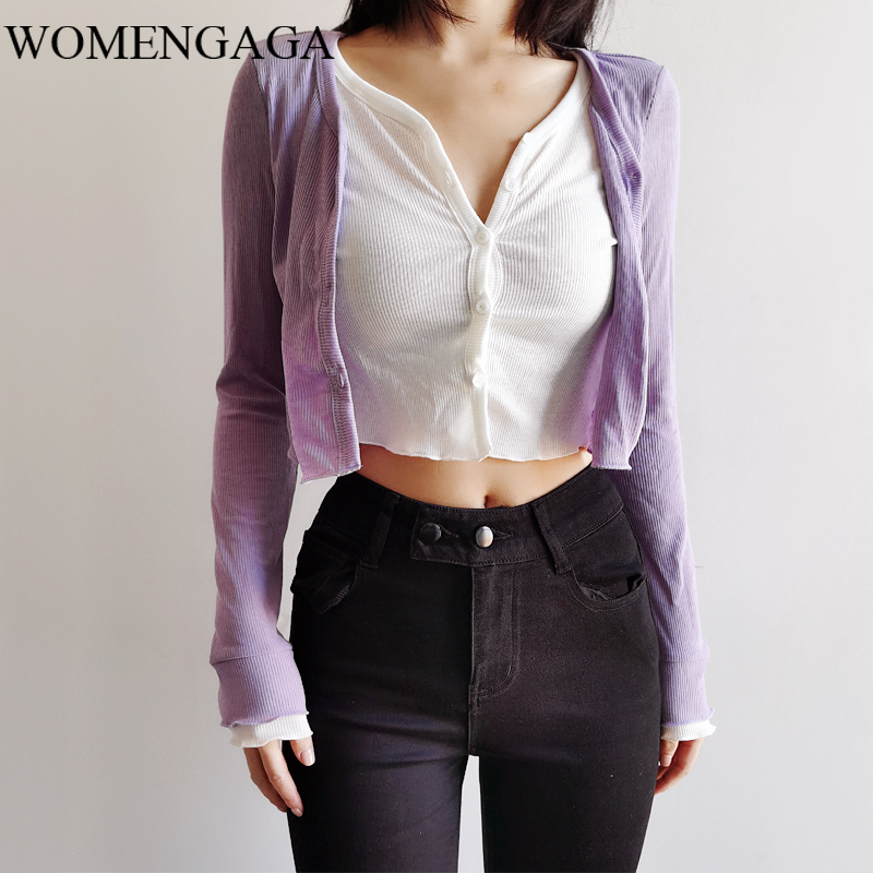 

2020 Summer New Fashion Design Double Layer Women Button Up Tops Fake Two Pieces Cardigan T Top Sweater Sexy Womens LU06, Beige