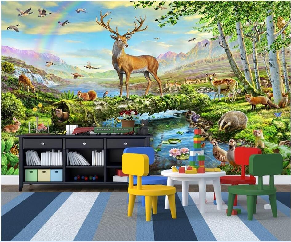

WDBH custom photo 3d wallpaper Beautiful green suburban hillside deer river living room home decor 3d wall murals wallpaper for walls 3 d, Non-woven