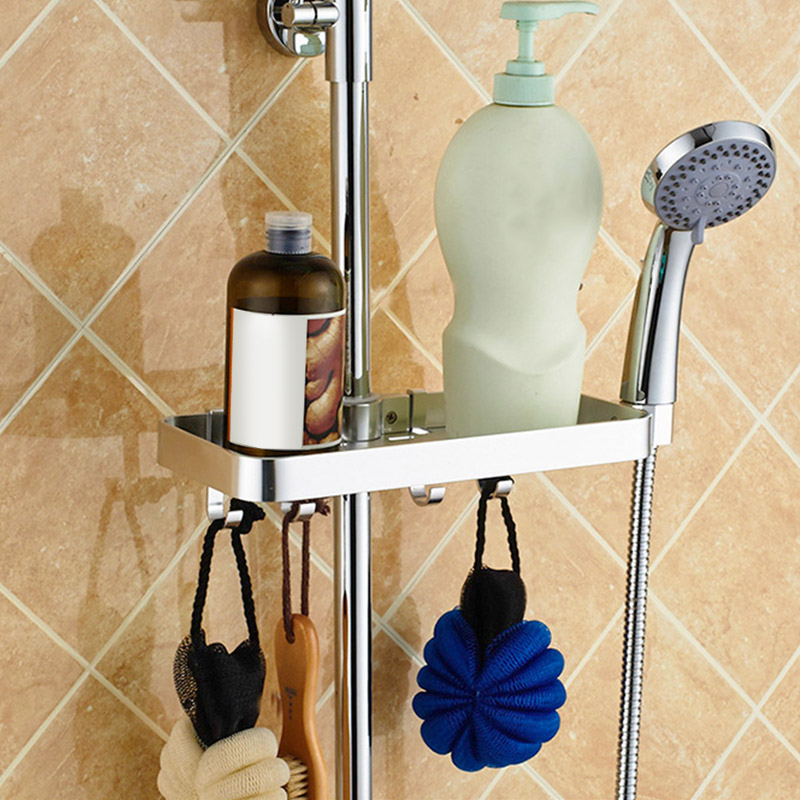 

Punch-free Tray Bathroom Rack Space Aluminum Shower Tube Tray Rod Hook Shelf TN88