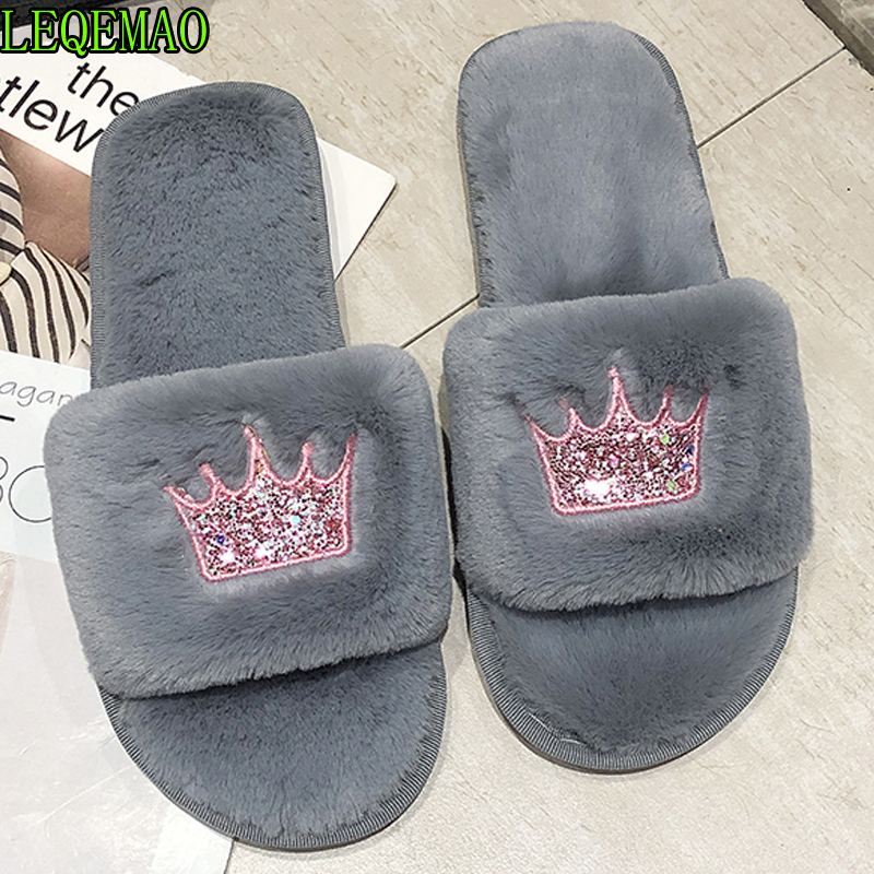 

Fashion Women Slippers Home Indoor Plush Slippers Female Flat Shoes Ladies Comfortable Soft Fur Slides Chaussure, Pink