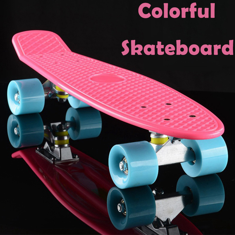 

22inch Fish Board Mini Cruiser Skateboard Children Scooter Longboard Skate Boards Adults Retro Penny Board Wheel Truck Bearings, Blue