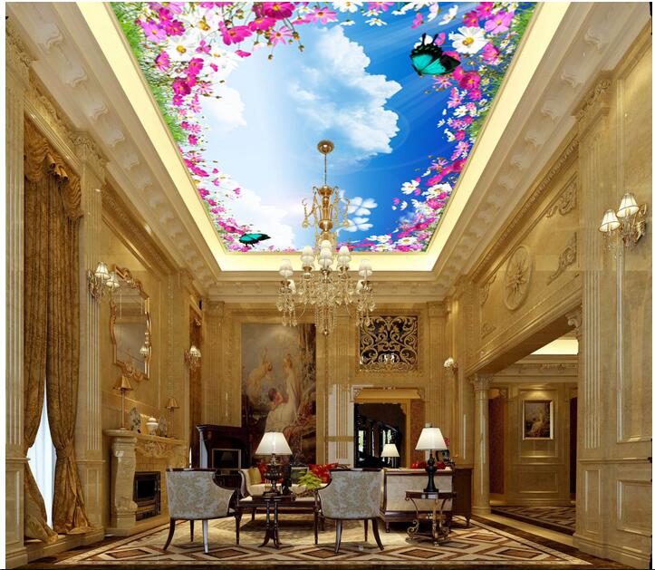

WDBH 3d ceiling murals wallpaper custom photo Fresh flowering butterfly sky painting home decor 3d wall murals wallpaper for walls 3 d, Non-woven