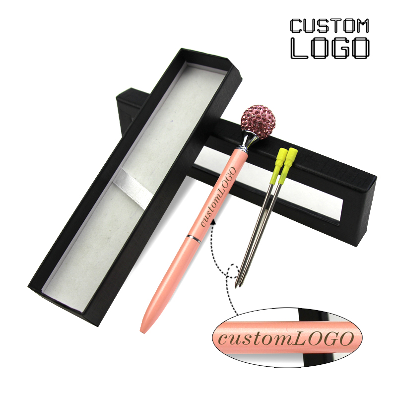 

1Set Customized Diamond Pens Students Stationery Gift Ball Pens Metal Rotating Pen Free Custom Text With Pen Box, 02