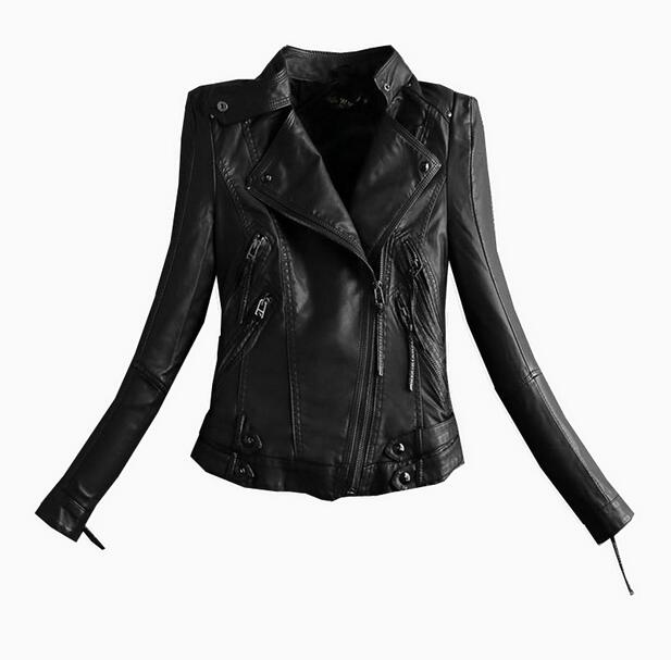 

New fashion high quality Women PU Jackets motorcycle Faux Leather Jacket short/slim/Black T1011