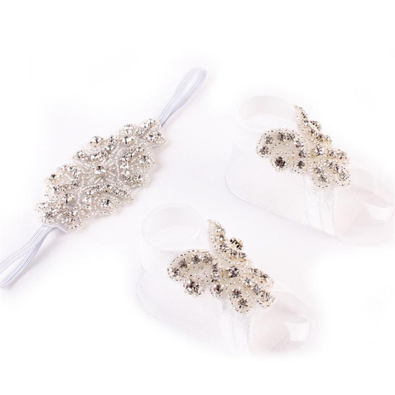 

Little Girl Headband Foot Band Hair Band Handmade Barefoot Sandals Shoes Flower Accessories