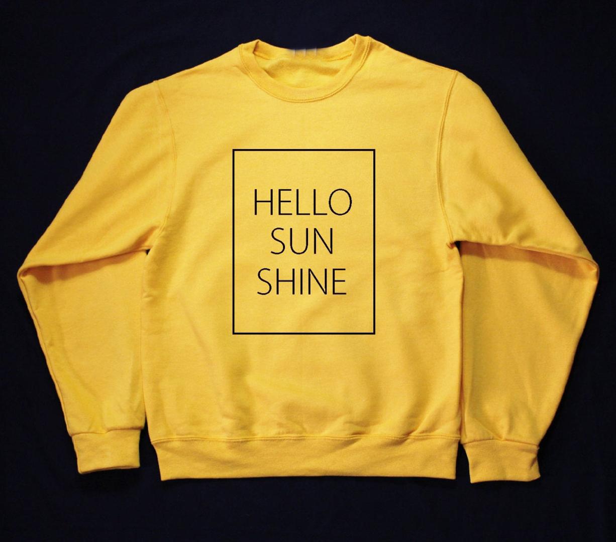 

Hello Yellow Sweatshirt Hipster Christian baptism Inspirational religions women fashion unisex Spring and autumn tops, Yellow-black txt