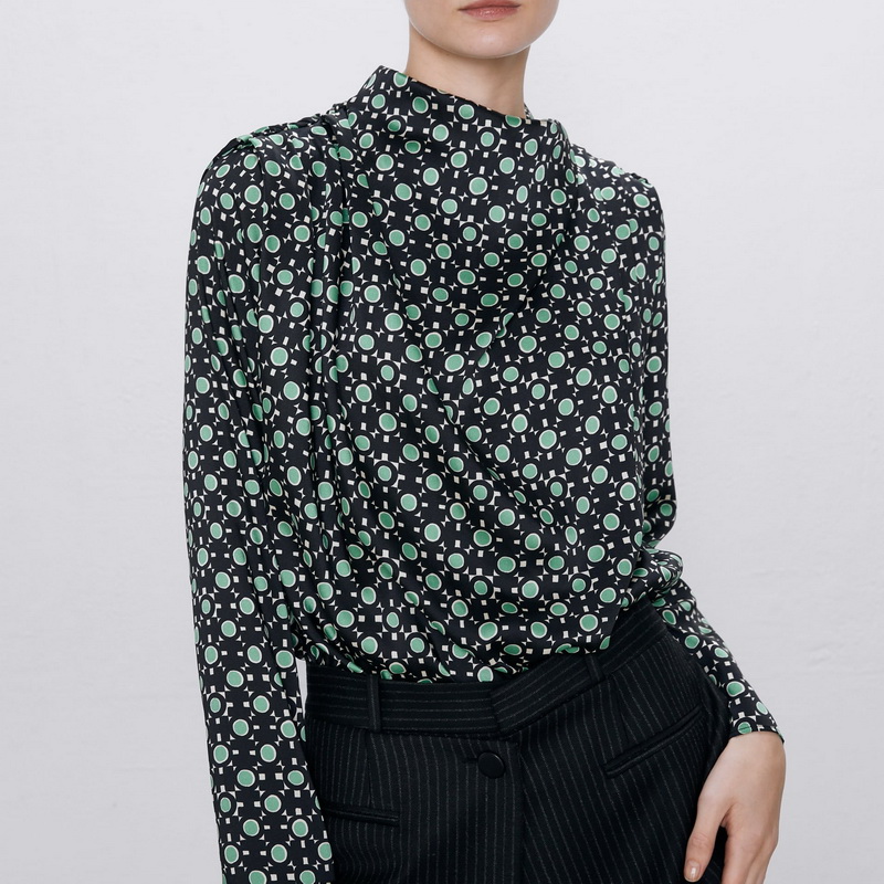 

Women Long Sleeve Shirt Autumn 2019 New Fashion Geometric Print Blouse Modern Lady Casual Tops, As photo