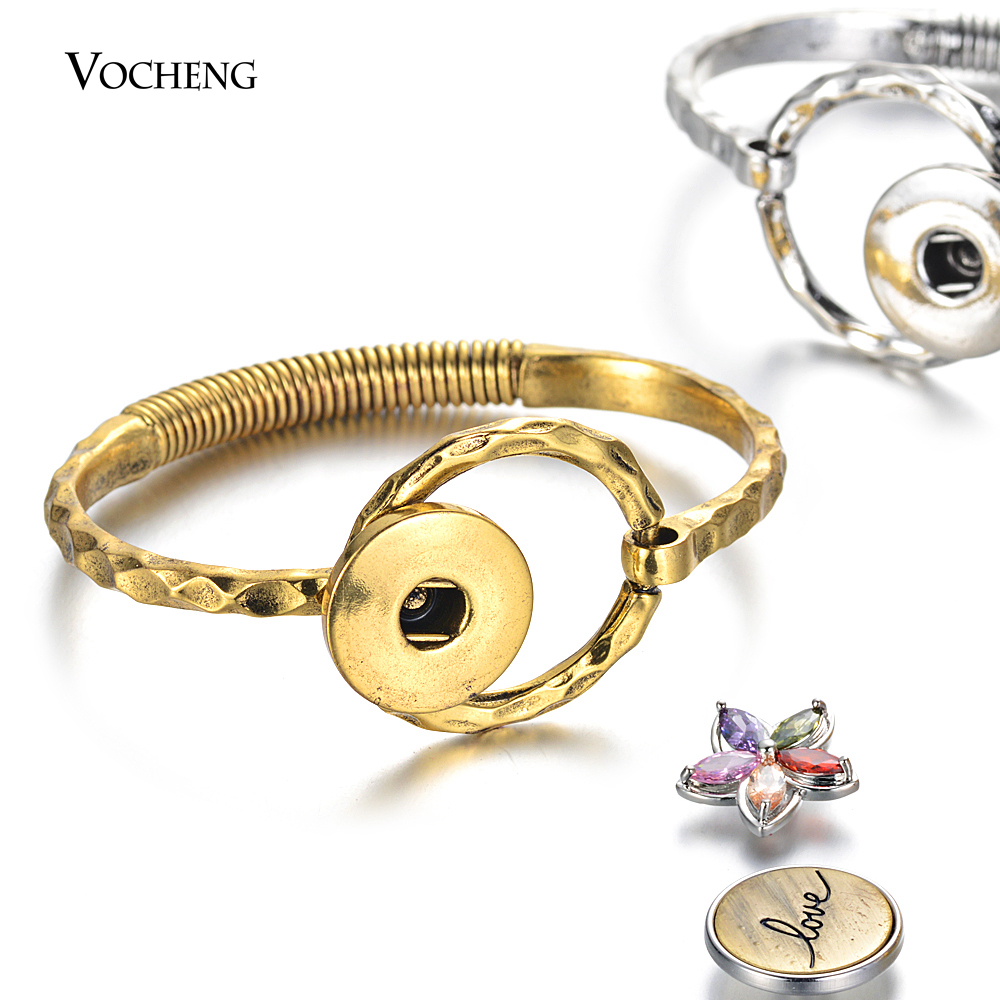 

10pcs/lot New Vintage Snap Bangle Women Interchangeable Jewelry with Circle Ring Link fit 18mm Snap Button NN-724*10, Golden;silver