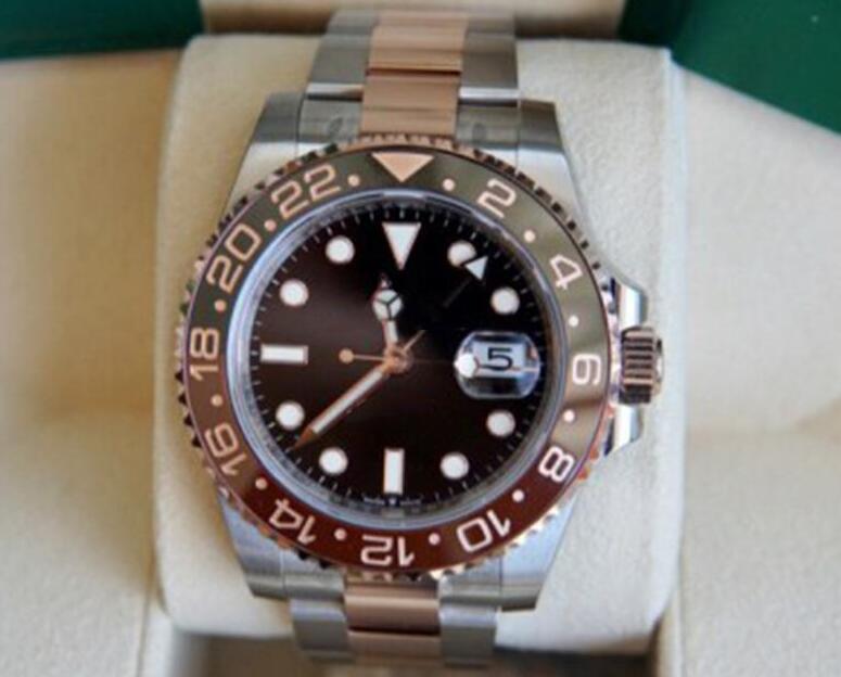 

New Rose gold GMT2 Listed V3 Version Batman mens watch automatic movement Ceramic Rotating Bezel sapphire glass steel strap wristwatch, Black