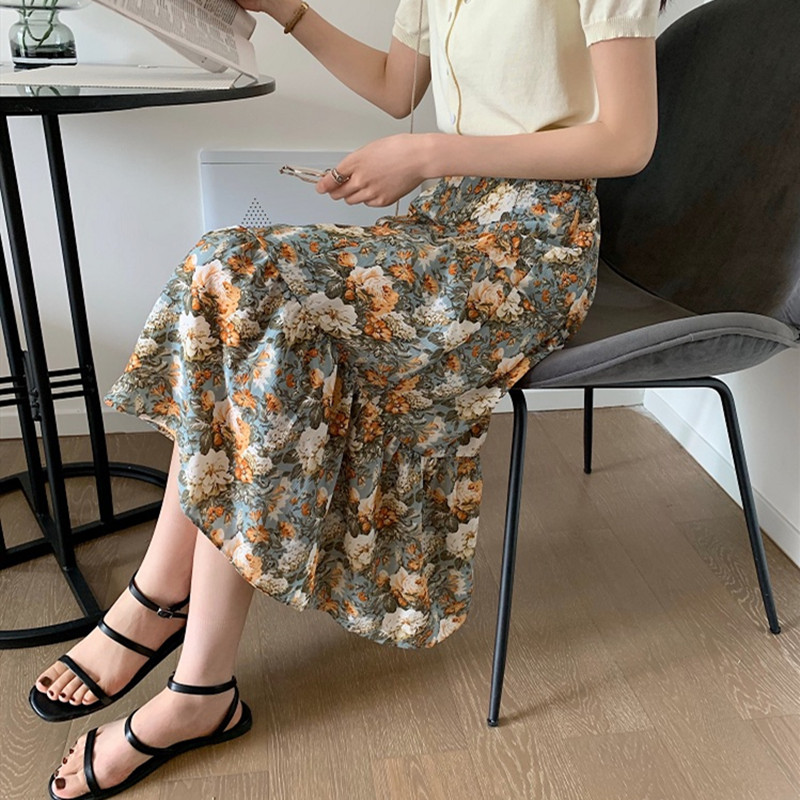 

Long Skirt Womens Skirts Clothing 2020 Spring Summer High Waist Elastic Harajuku Vintage Streetwear Ruffle asymmetrical Chiffon, Multi