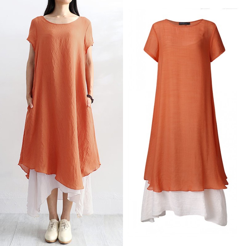 

ZANZEA 2020 Irregular Dress Stylish Women' Summer Sundress Causal Short Sleeve Midi Vestidos Female Layers Robe 2 PCS 5XL, Army green