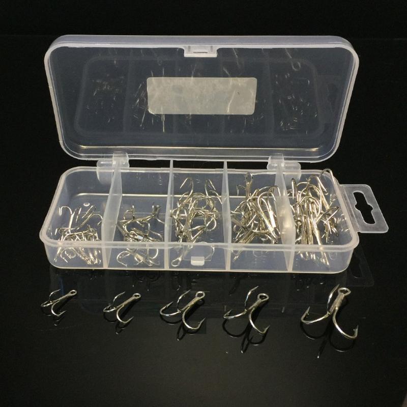 

50 Pcs Strong Fishing Hook High Carbon Steel Treble Hooks Fishing Tackle 5 Sizes