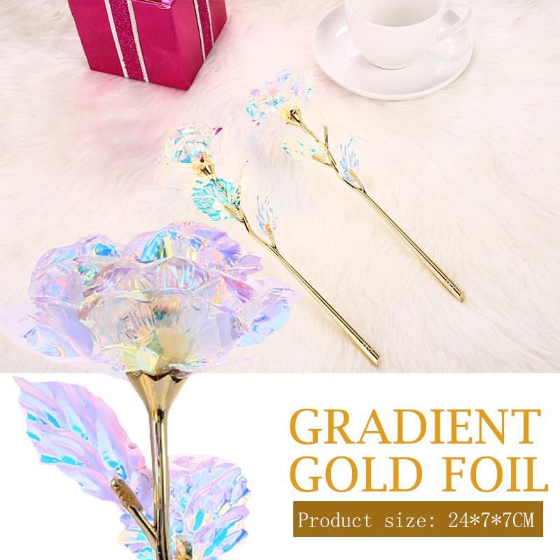 

SOLEDI Rainbow Beautiful Eternity Rose Mother'S Day Wedding Gift Romantic Rose Flower Home Decoration Luminous Gold Foil Party